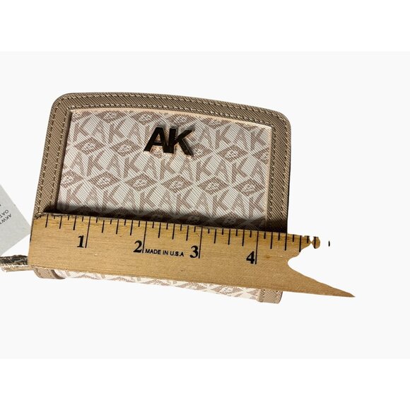 Anne Klein Small Zip Wallet Beige &‎ Gold Monogram Faux Leather Compact Design - Picture 10 of 13